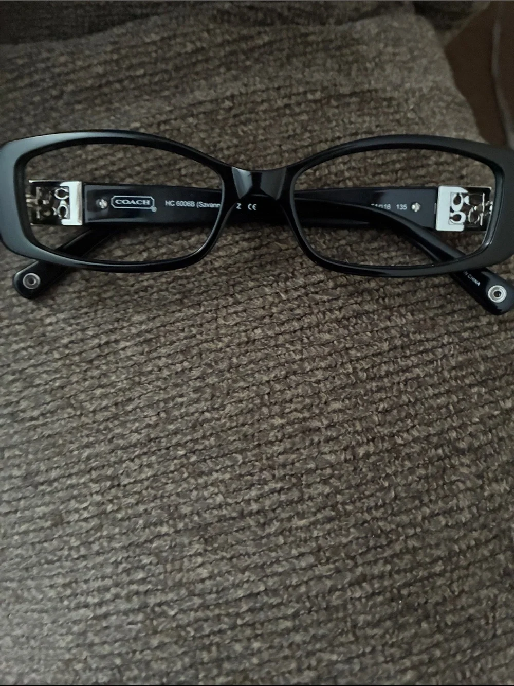 Coach Women's Black Rectangular Eyeglass Frames with Silver Temple Detail